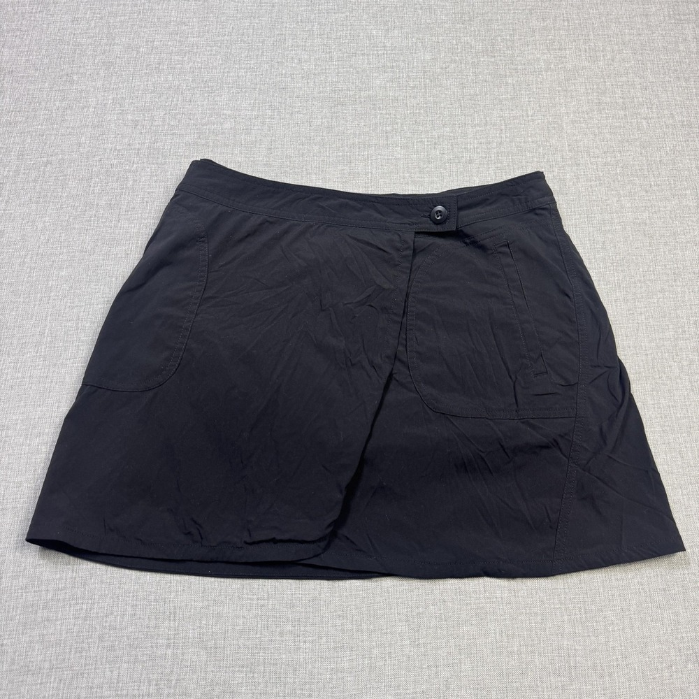 Patagonia Kamala Skirt Skort Womens 8 Black Short Lined Pockets Stretch Button